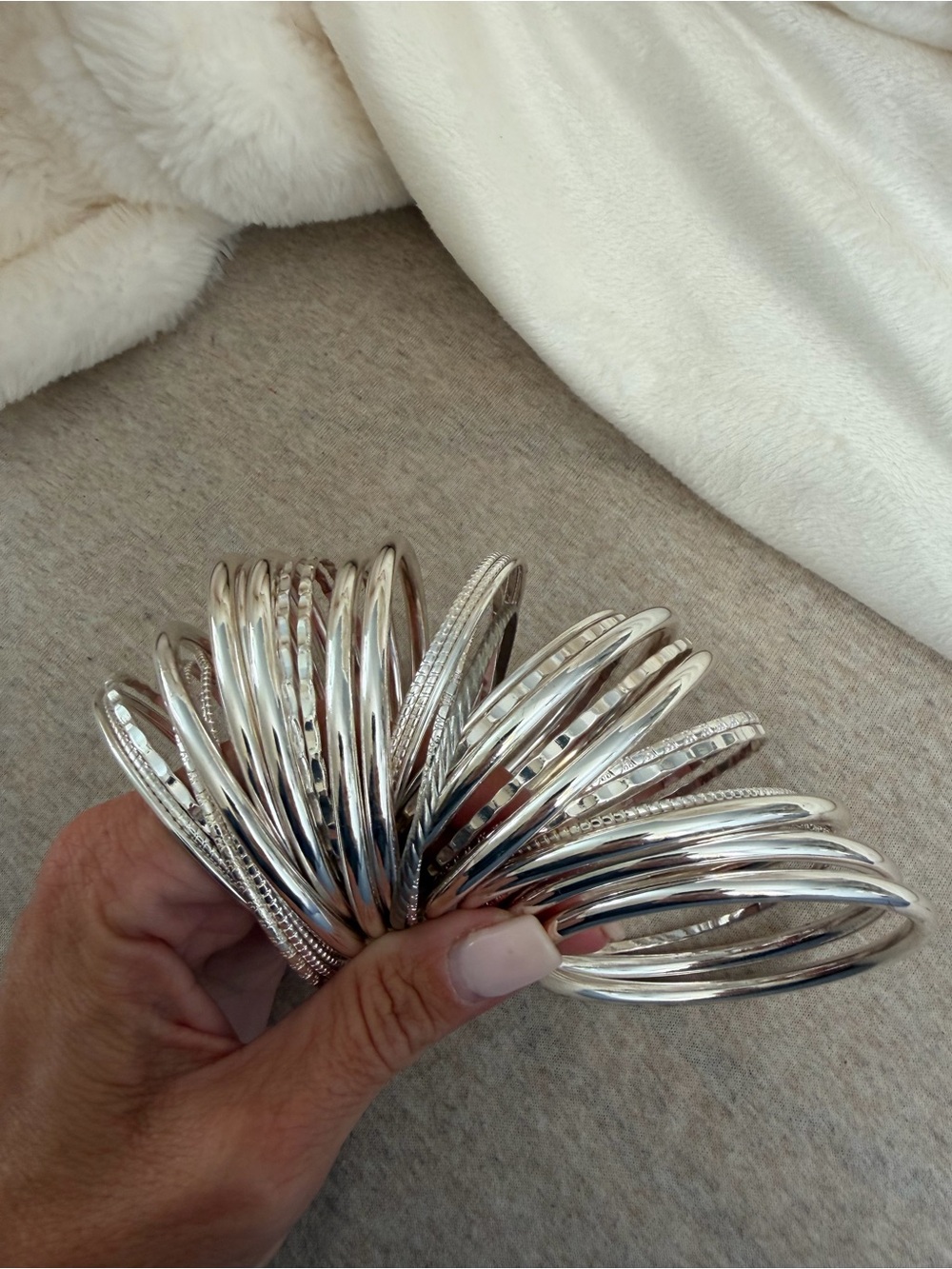 Silver Stackable Bangle Bracelet Set - Women Accessories